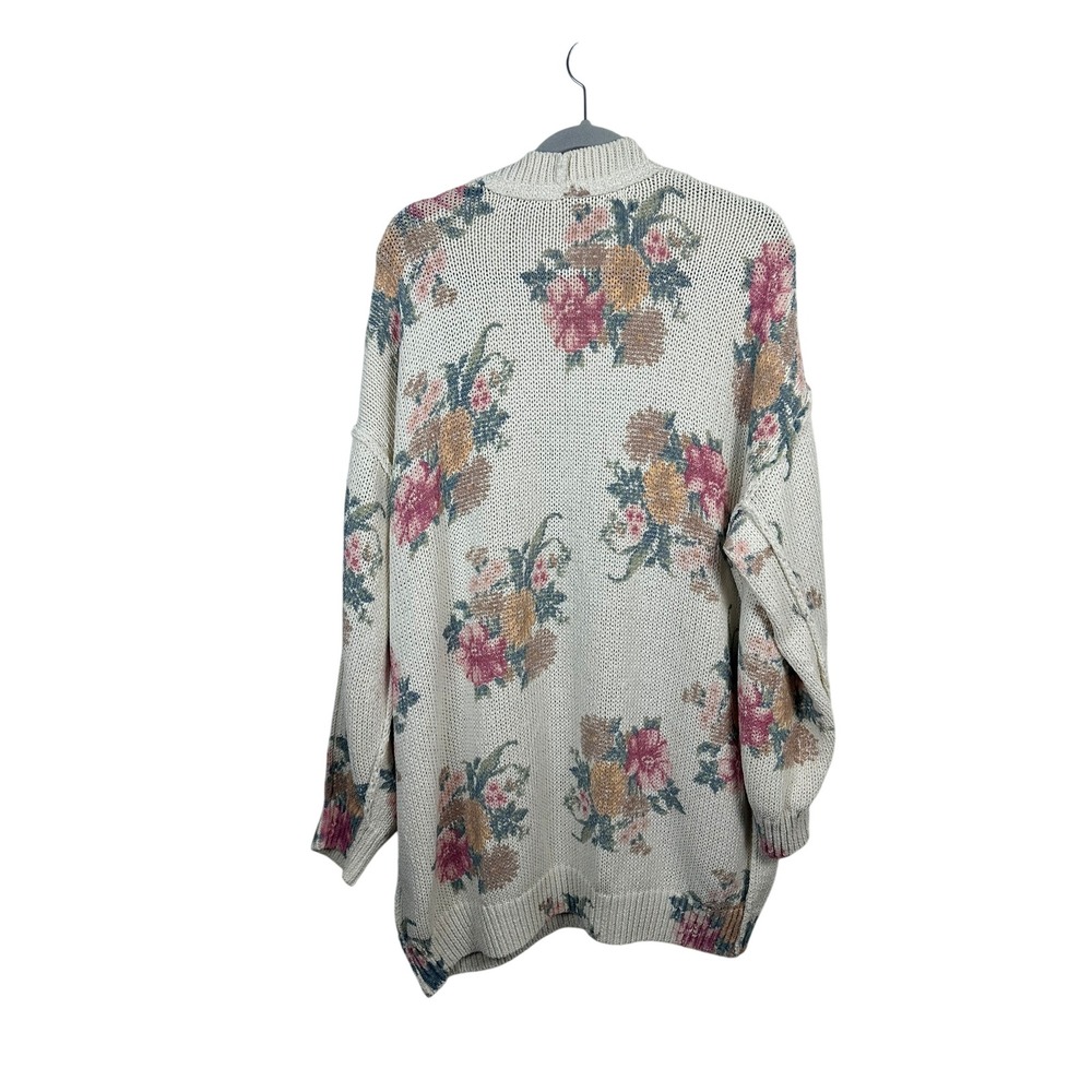 Free People Floral Cardigan Women XL Ivory Pink Boho Oversized Excellent Pocket - Picture 2 of 6